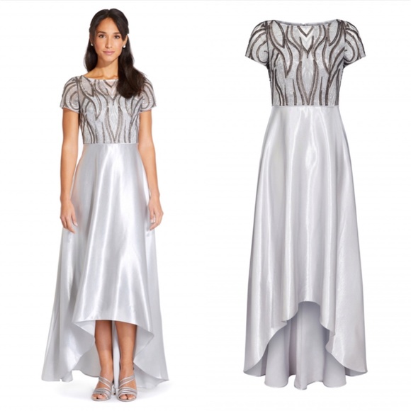 ADRIANNA PAPELL Embroidered Satin Hi-lo Gown - Picture 1 of 12